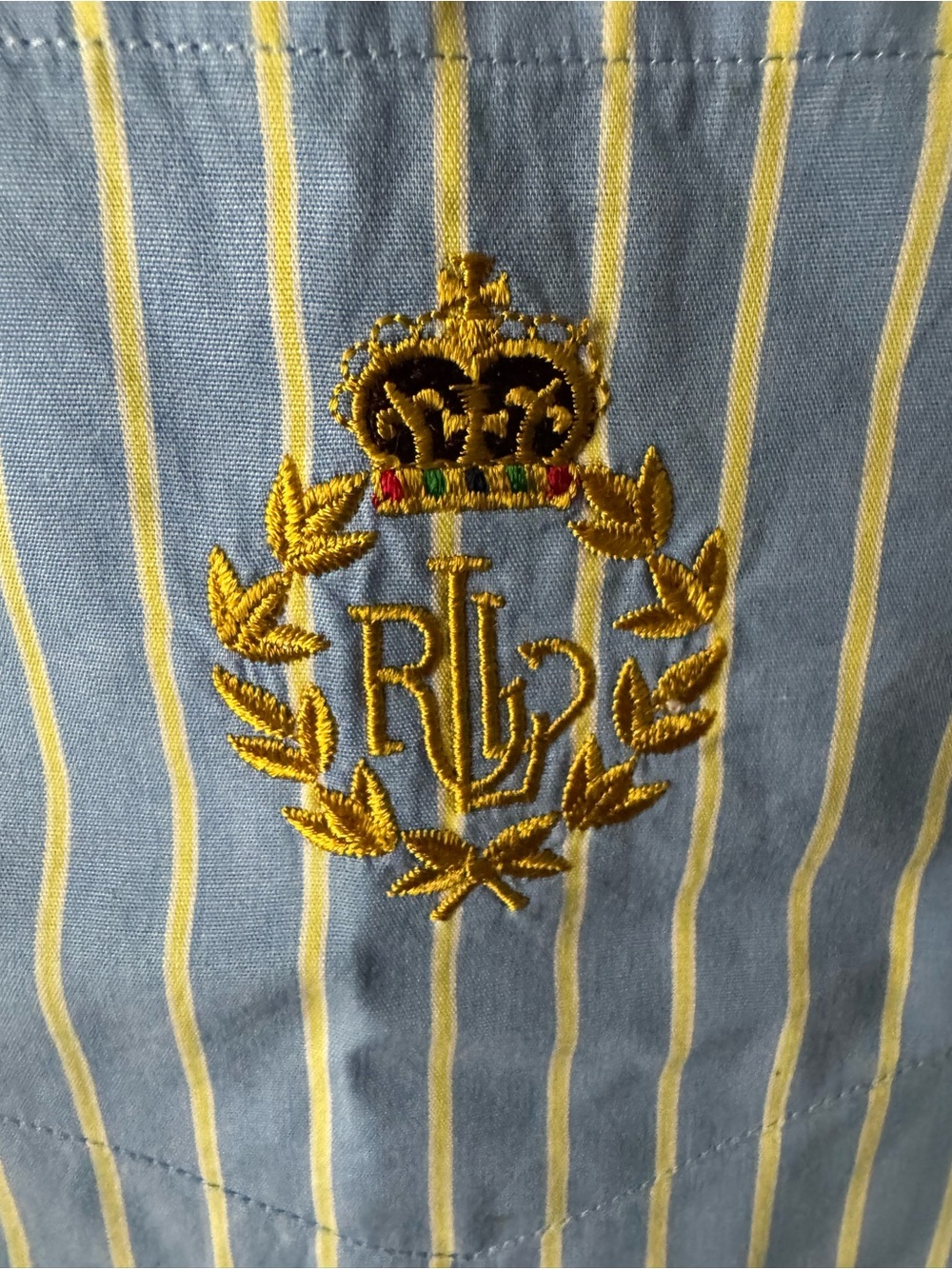 Lauren Ralph Lauren Sleeveless Blue Yellow Stripe Button-Up Cotton Shirt Size 16 - Picture 3 of 4
